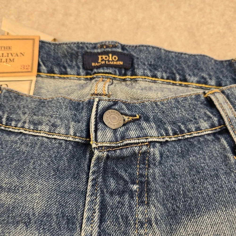 NWT Polo Ralph Lauren Sullivan Slim Jeans Men 40x32 Blue Warp Stretch Distressed